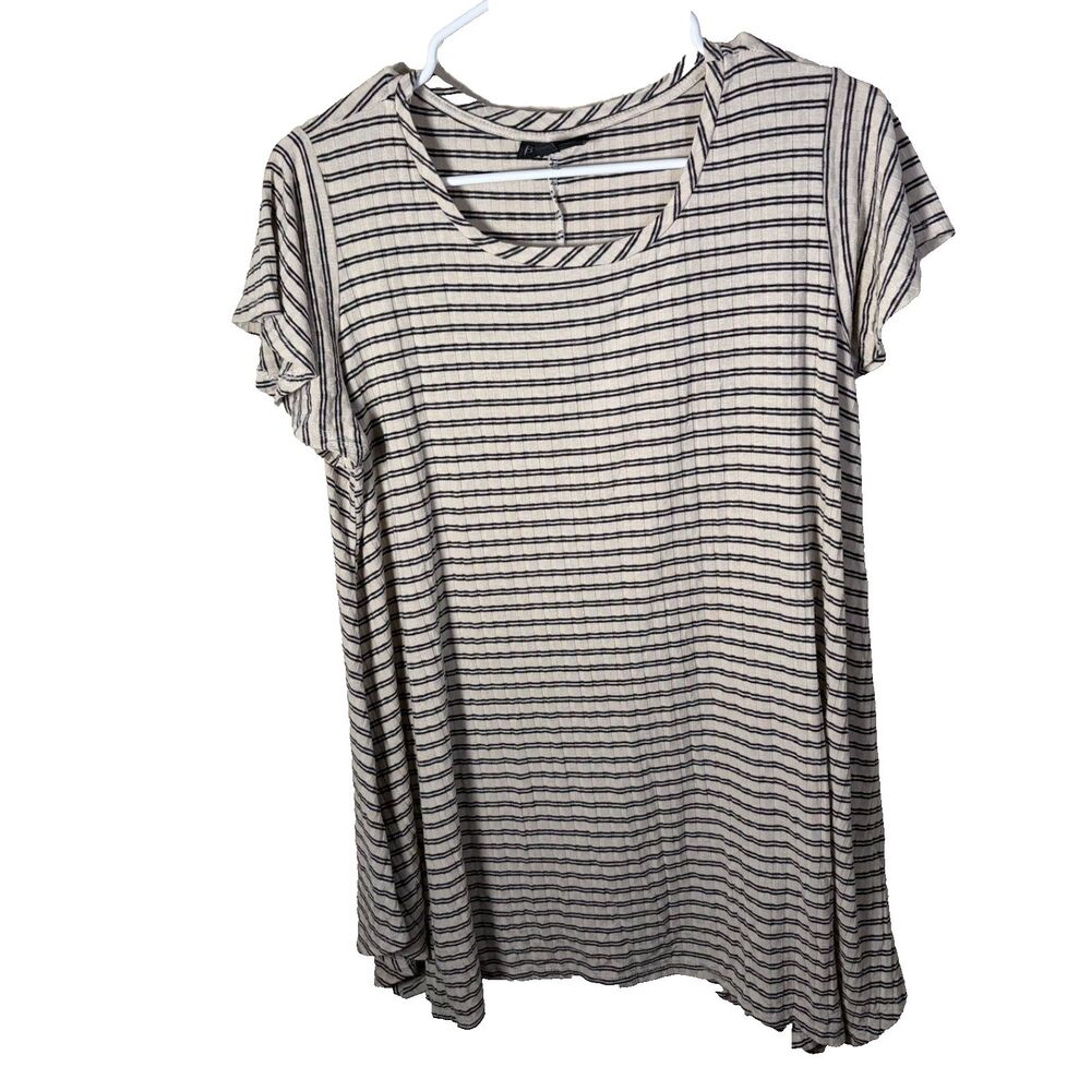 Bobeau T-Shirt Women's 1X Round Neck Ribbed Short Sleeve Shirt Top Casual